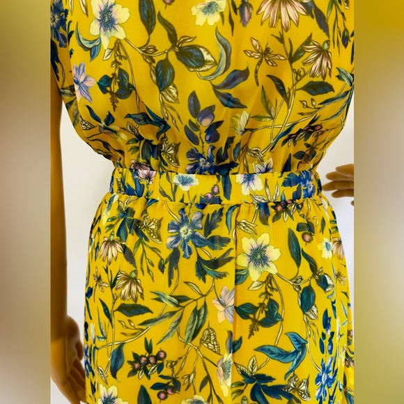Sam Edelman Bright Yellow Floral Wrap Waist Knee Length Fully Lined Dres… - Picture 11 of 13